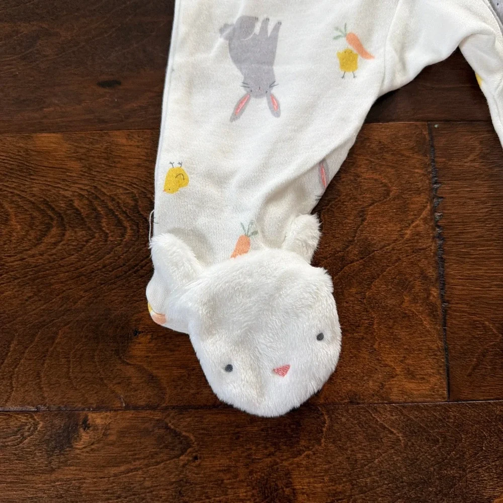 Carters Baby Girls Bunny Carrot Footed Pajamas Sleepers 3m White Easter‎